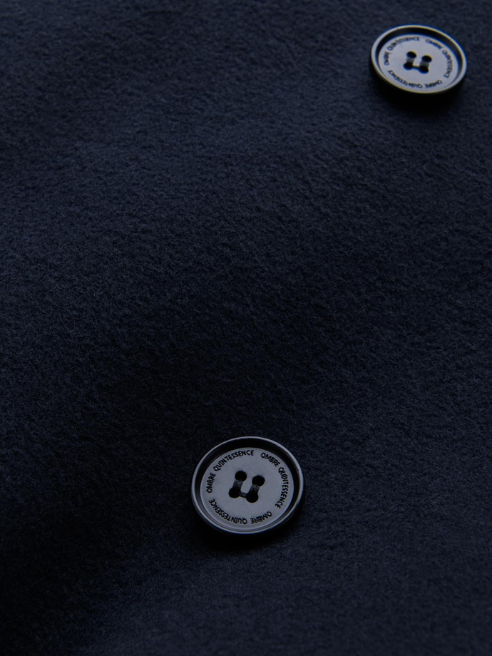 Pánský kabát s asymetrickým zapínáním a vysokým límcem - tmavě modrý V3 OM-COWC-0120