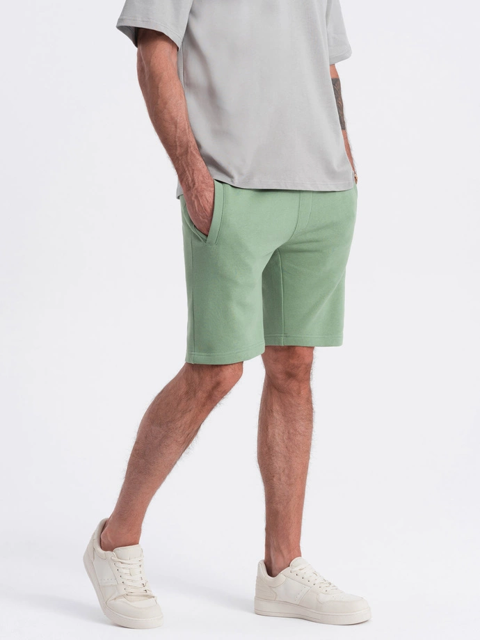 Men's knit shorts with drawstring and pockets - green V3 OM-SRBS-0139