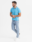 Tricou polo BASIC BASIC pentru bărbați, o singură culoare, din tricot piqué - verde neon V25 OM-POBS-0100