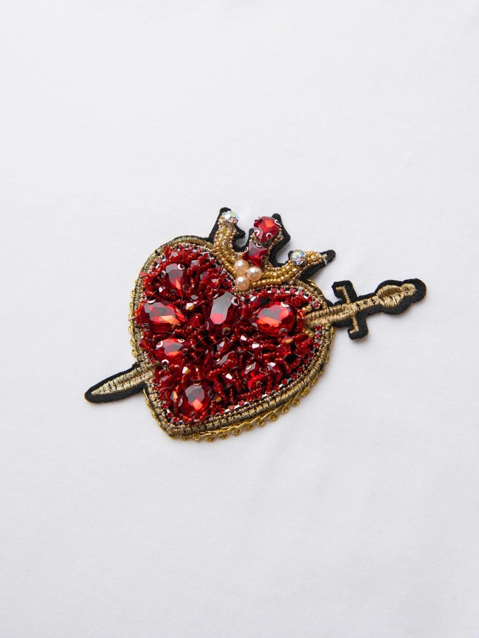 Men's cotton t-shirt with jewelry applique on chest - off white V2 OM-TSCT-0290