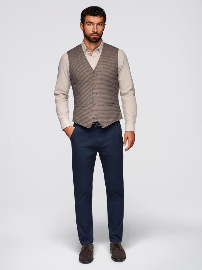 Pánske chino nohavice s ozdobným pásom - tmavomodré V2 OM-PACP-0118