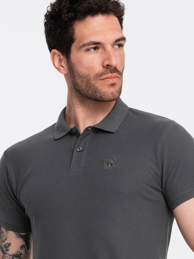 Tricou polo BASIC pentru bărbați, tricou piqué monocolor - grafit V3 OM-POBS-0100