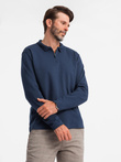 Men's polo longsleeve with zippered collar - navy blue V7 OM-POLS-0130