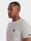 Men's striped t-shirt with patch by Ombre Design - cream and black V1 OM-TSCT-0183