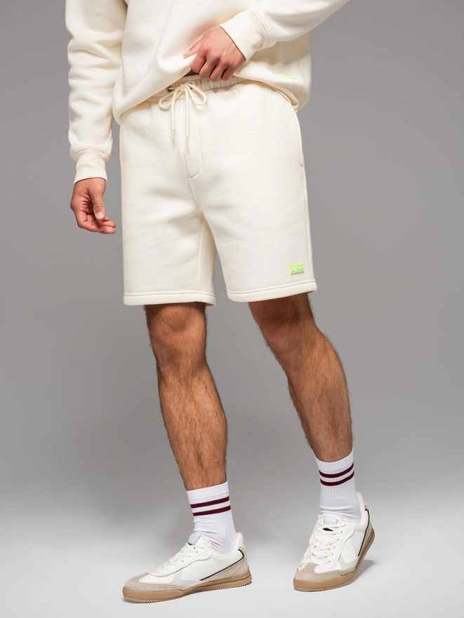 Unisex teplákové šortky s rebrovaným pásom - krémové V2 OU-SRBC-0101
