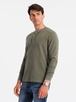 Button-up neck men's waffle knit longsleeve - olive V1 OM-LSCL-0120
