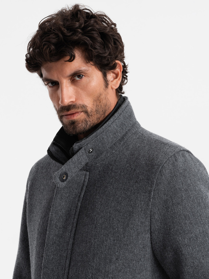 Men's winter coat with wool and quilted lining - graphite melange V1 OM-COWC-0116