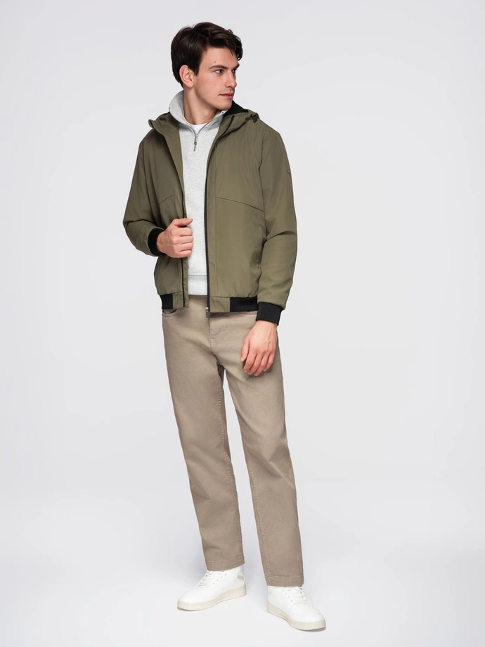 Men's lightweight jacket with hood and mesh lining - olive V2 C640
