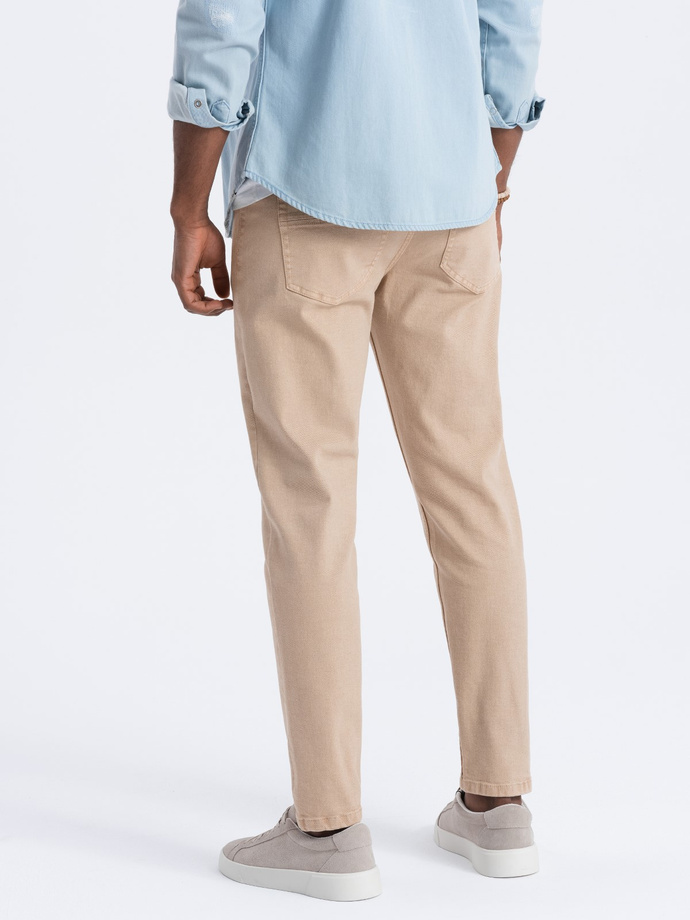 Pánske džínsové nohavice bez oderu SLIM FIT - béžové V8 OM-PADP-0148