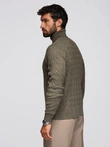 Men's turtleneck sweater with checkered weave - olive V2 OM-SWTN-0157