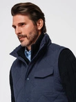Men's peach effect quilted sleeveless jacket - navy blue V2 OM-JAVJ-0277