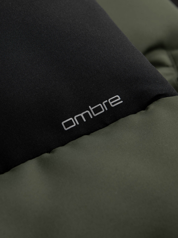 Men's quilted sleeveless jacket in contrasting colors - olive V4 OM-JAVJ-0161