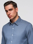 Vyriški SLIM FIT marškiniai iš dekoratyvinio audinio - mėlyni V1 OM-SHCS-0175