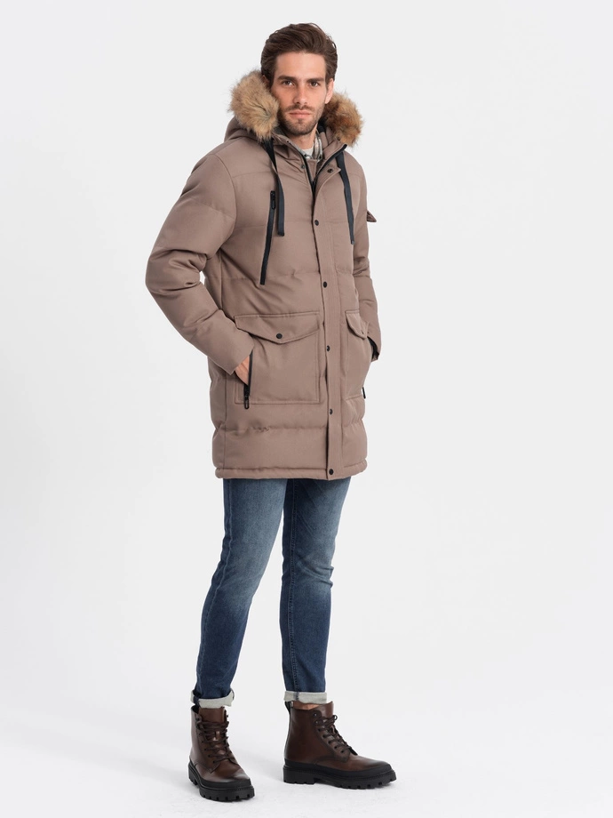 Pánská zimní bunda parka - světle hnědá V6 OM-JALJ-0132