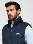 Men's quilted sleeveless jacket with neon accents - navy blue V3 OM-JAVJ-0210