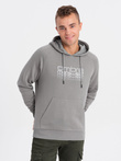 Men's non-stretch hooded sweatshirt with print - grey V2 OM-SSPS-0153