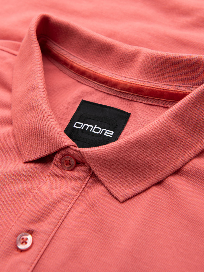 Cotton pique knit polo shirt - coral V6 OM-POSS-0103