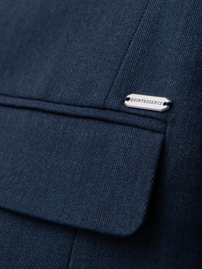 Elegantiška vyriška SLIM FIT striukė su rajono audiniu - tamsiai mėlyna V3 OM-BLZB-0135