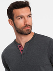 Pánské tričko s otevřeným kulatým výstřihem henley - černé V4 OM-TSCT-0155