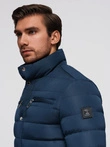Men's quilted jacket with stand-up collar and chest zips - navy blue V2 OM-JALP-0260