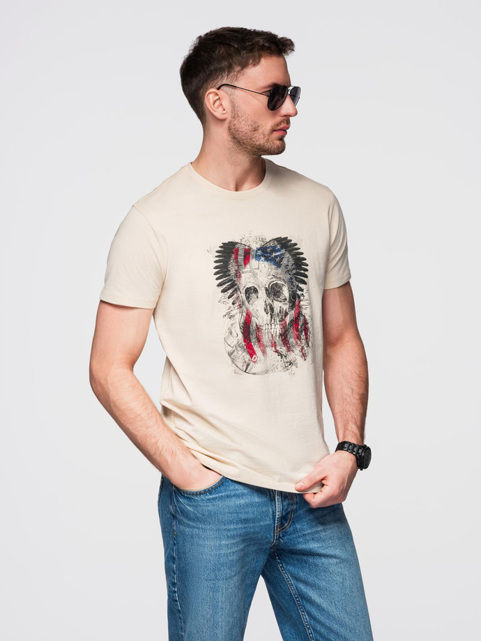 Tricou bărbătesc din bumbac cu inscripții mari - negru V2 OM-TSPT-0193