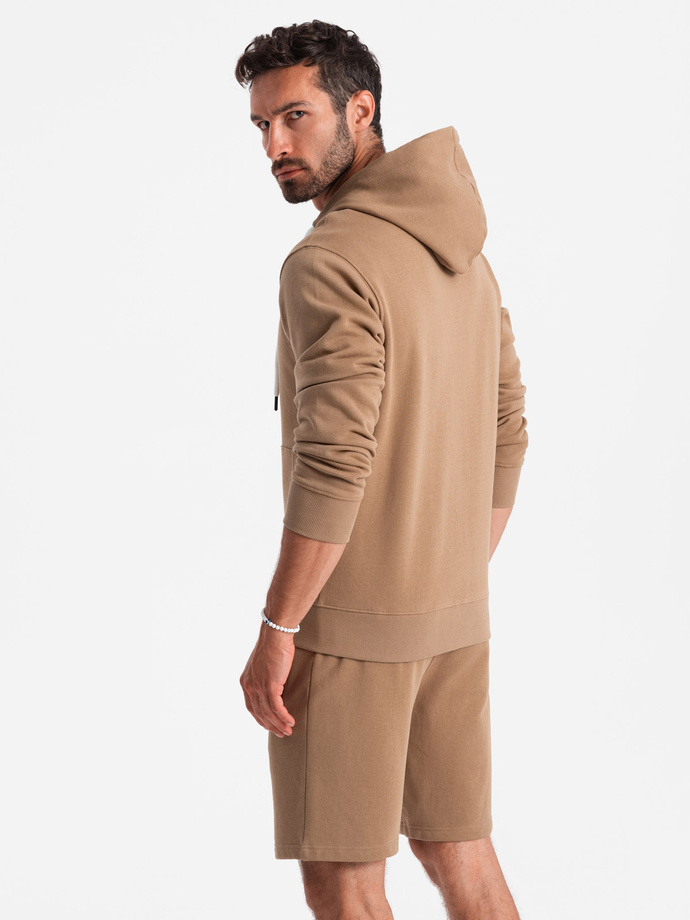 Pánská mikina na zip + šortky - hnědá V2 Z76