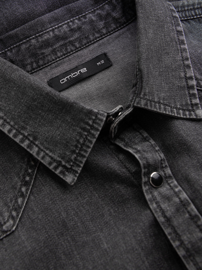 Vyriški džinsiniai marškiniai su kišenėmis - juodi V3 OM-SHDS-0115