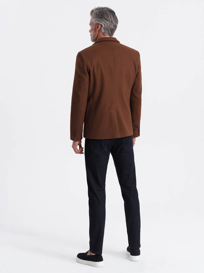 Šokolado rudos spalvos vyriška striukė su dekoratyvinėmis sagomis ant rankogalių V1 OM-BLZB-0118