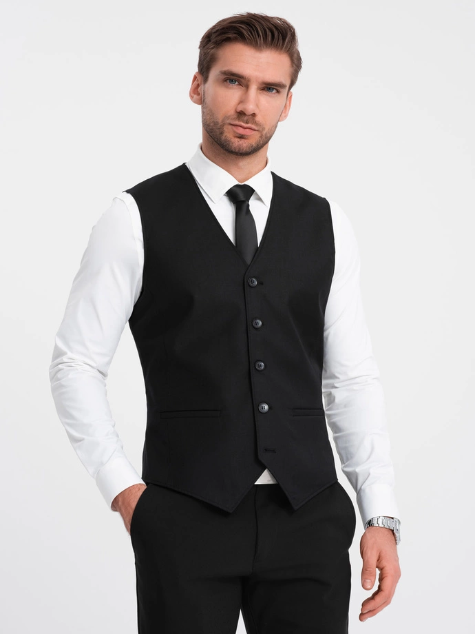 Men's suit vest without lapels - black V4 OM-BLZV-0112