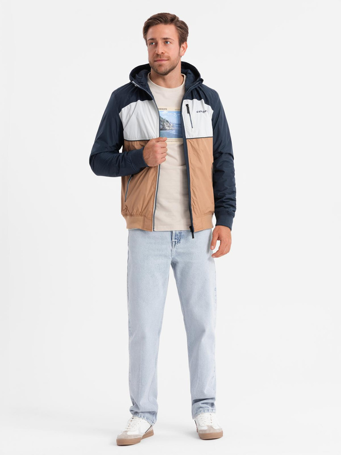 Jachetă sport ușoară colorată pentru bărbați cu fleece - maro și bleumarin V1 OM-JANP-0194