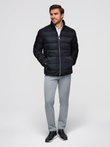 Men's quilted jacket with gloss and stand-up collar - black V1 OM-JALP-0218