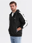 Men's unbuttoned hooded sweatshirt with piping - black V1 OM-SSZP-0210