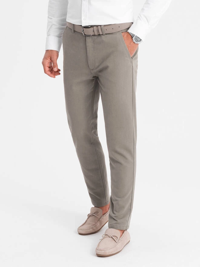 Classic men's chino pants with fine texture - dark beige V1 OM-PACP-0188