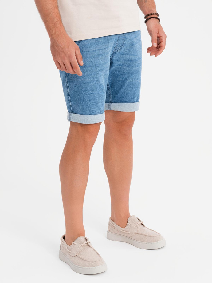 Men's denim shorts with rolled up leg - light blue V1 OM-SRDS-0161