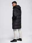Men's long quilted winter jacket with hood - black V1 OM-JALJ-0309