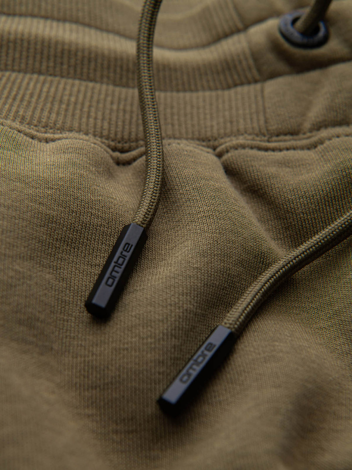 Pantaloni scurți din bumbac BASIC pentru bărbați - olive V2 OM-SRBS-0149