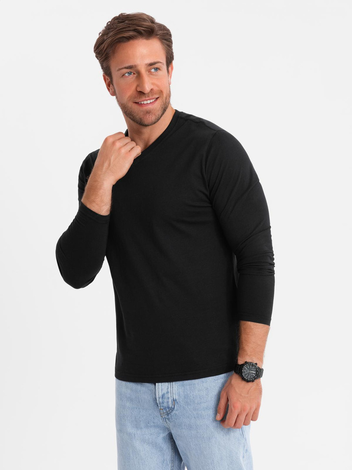 Men's unprinted longsleeve with a crew neckline - black V6 OM-LSBL-0108