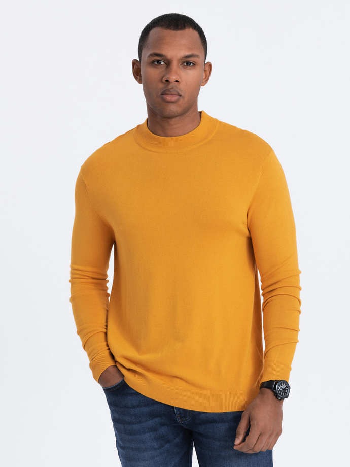 Men's knitted half turtleneck with viscose - mustard V5 OM-SWTN-0100