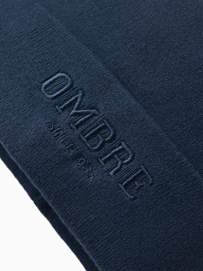 Men's knitted beanie hat with embroidered inscription - navy blue V3 OM-ACWH-0120