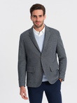 Men's blazer with elbow patches - navy blue V2 OM-BLZB-0108