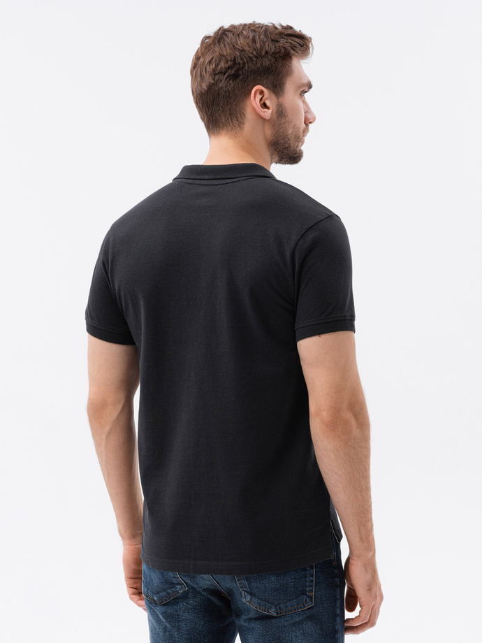 Tricou polo bărbătesc din tricot piqué - negru V1 S1374