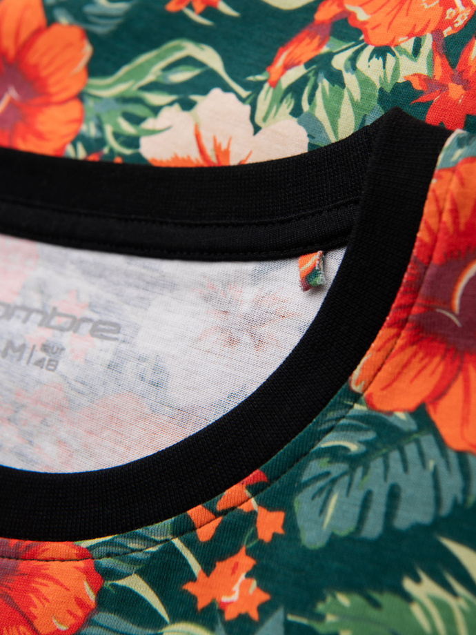 Vyriški medvilniniai marškinėliai su gėlėmis - juodi V2 OM-TSFP-0249