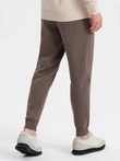 Pantaloni de trening pentru bărbați cu cusături și fermoar pe picior - maro V4 OM-PASK-0147