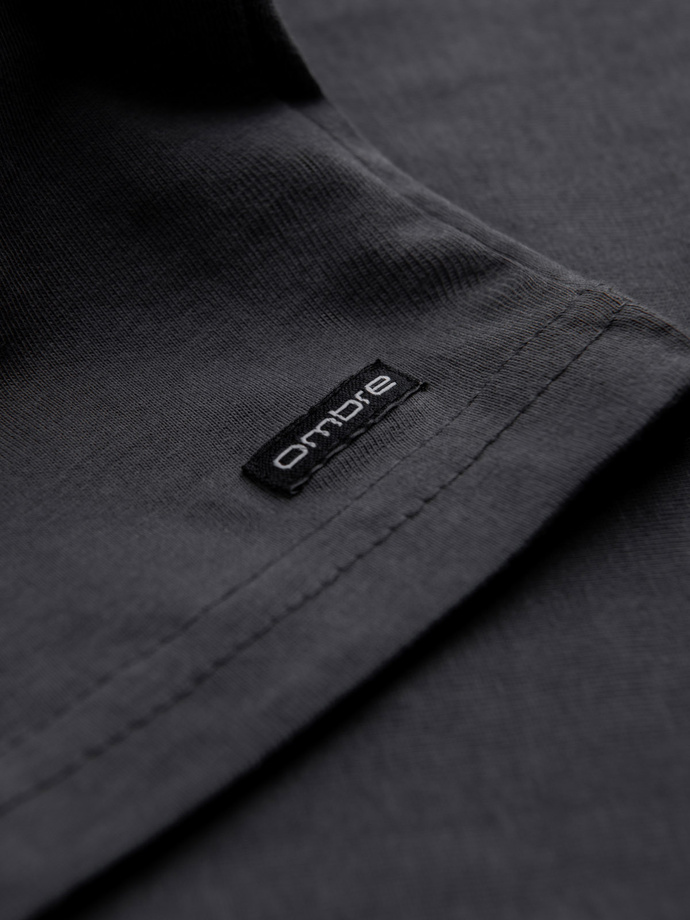 Pánské tričko s dlouhým rukávem a knoflíky u výstřihu - grafitová V9 OM-LSCL-0107