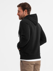 Men's kangaroo sweatshirt with hood and print - black V2 OM-SSPS-0155