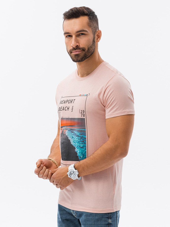 Men's printed t-shirt V-15B- pink S1434
