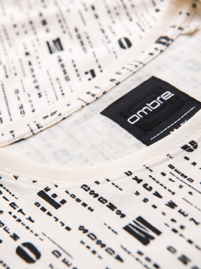 Spausdinti medvilniniai marškinėliai su apvalia iškirpte - kreminiai V1 OM-TSFP-0225