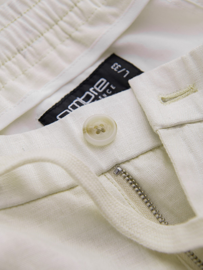 Men's linen blend roll-up chino pants - cream V2 OM-PACP-0198