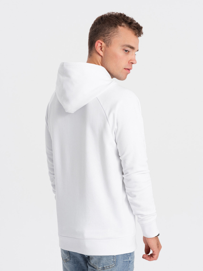 Men's unlined hooded sweatshirt with print - white V1 OM-SSPS-0153