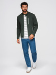 Structured men's biker jacket with stand-up collar - dark green V3 OM-JANP-0229